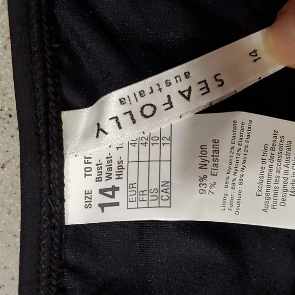 Seafolly, Separate Belted Hipster Bikini Bottom, Black/White, Size US 12 - Picture 5 of 8